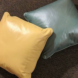 High End Leather Pillows in Butter & Seafoam